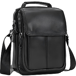 Сумка-барсетка чоловіча через плече шкіряна гладка чорна Tiding Bag TD-69291