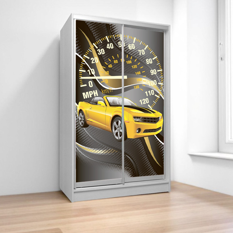 Шафа купе Рейсинг Шок Драйв, дитяча шафа купе 2/3/4 двері, шафа для одягу фотодрук, фото 1
