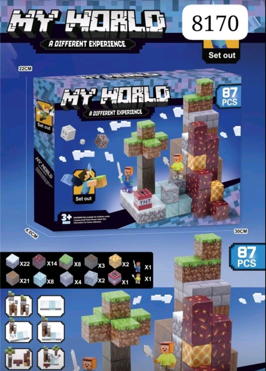Магнітний конструктор Майнкрафт 87 блоків деталей Minecraft My World
