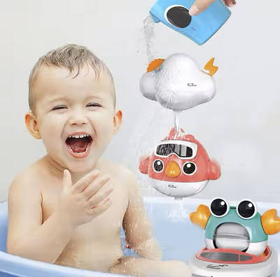 Набір водних іграшок для ванної Заводні кораблики на присосках 5 предметів Крабик пташка човен хмаринка кружка