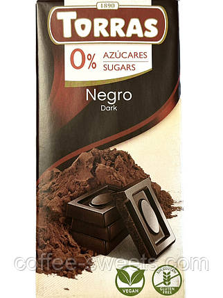 Шоколад Torras Negro чорний 75 г без цукру без глютену, фото 1