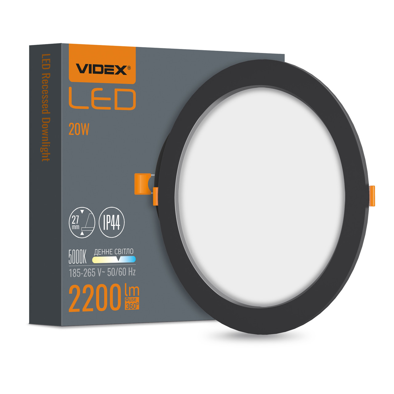 LED світильник вбудований VIDEX 20W 5000K Чорний (VL-DLBR-205B)