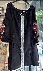 Сукня вишиванка чорного кольору з яскравою вишивкою та мереживом розміри 48-50, 52-54, 56-58, фото 4
