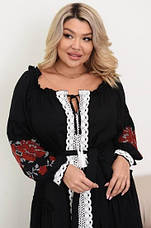 Сукня вишиванка чорного кольору з яскравою вишивкою та мереживом розміри 48-50, 52-54, 56-58, фото 5