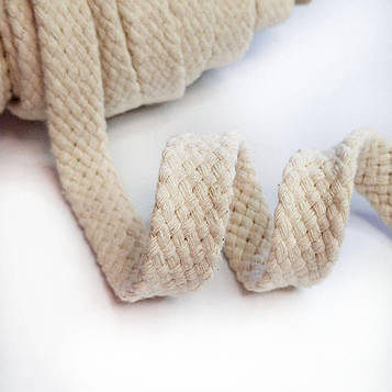Шнур 1,8см плаский плетений бавовняний колір льняний
