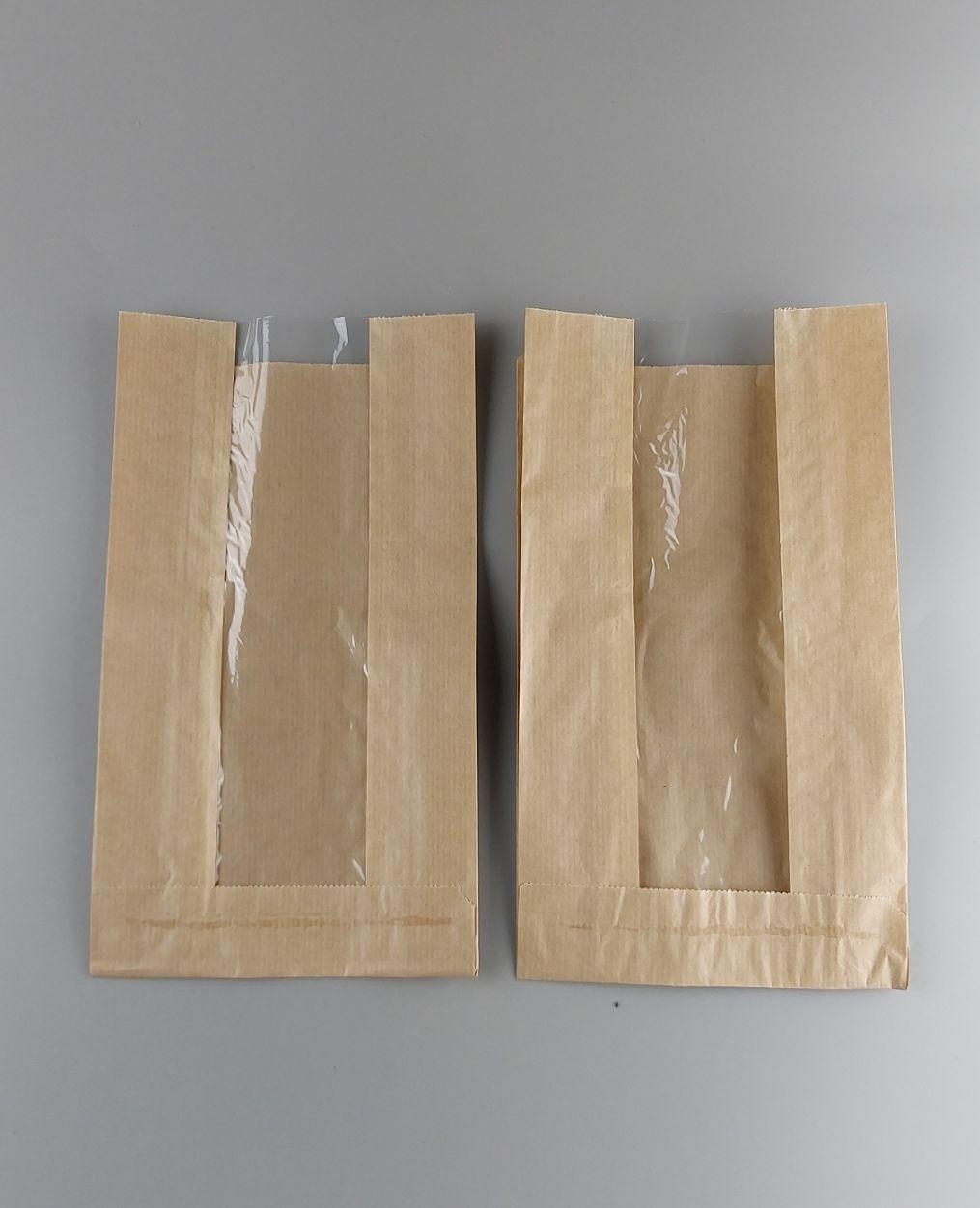 Бумажные пакеты крафт с прозрачным окошком 14/6*25,5 коричневый (100 шт), фото 1