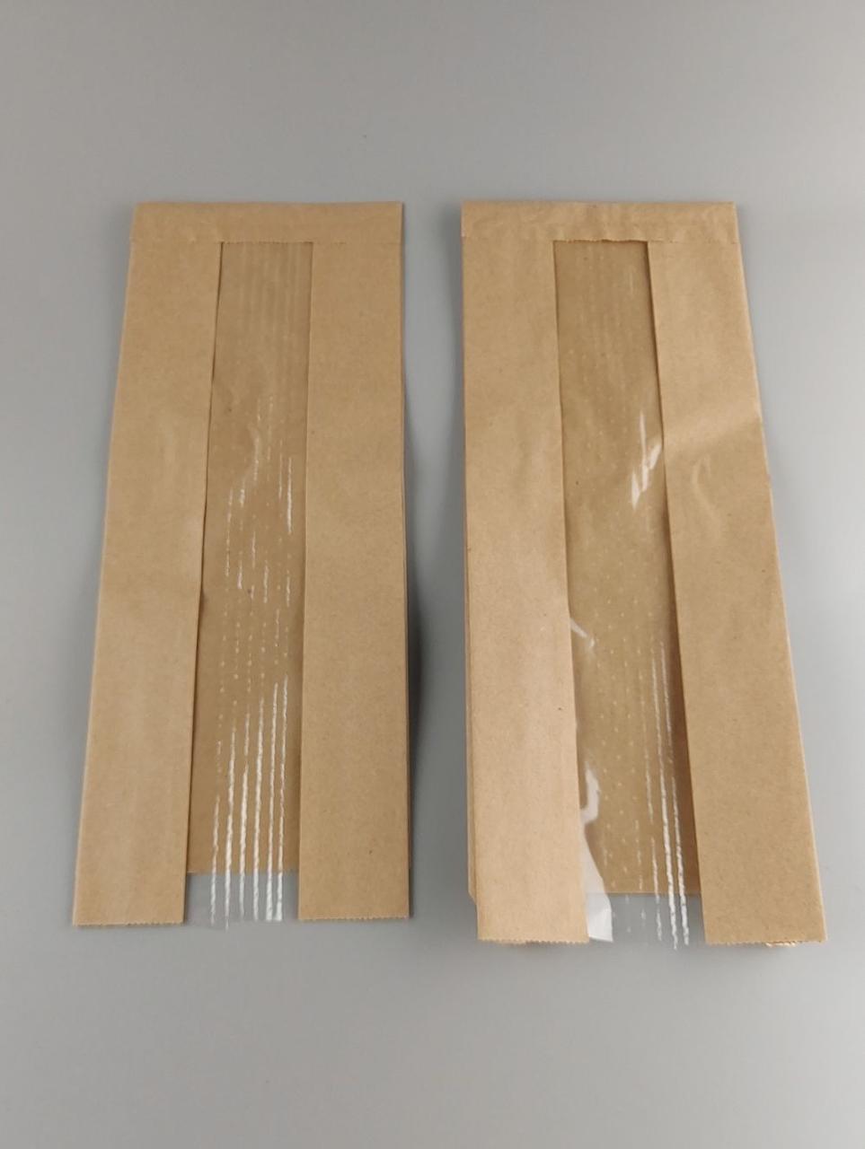 Бумажные пакеты крафт с прозрачным окошком 12/4*31 коричневый (100 шт), фото 1