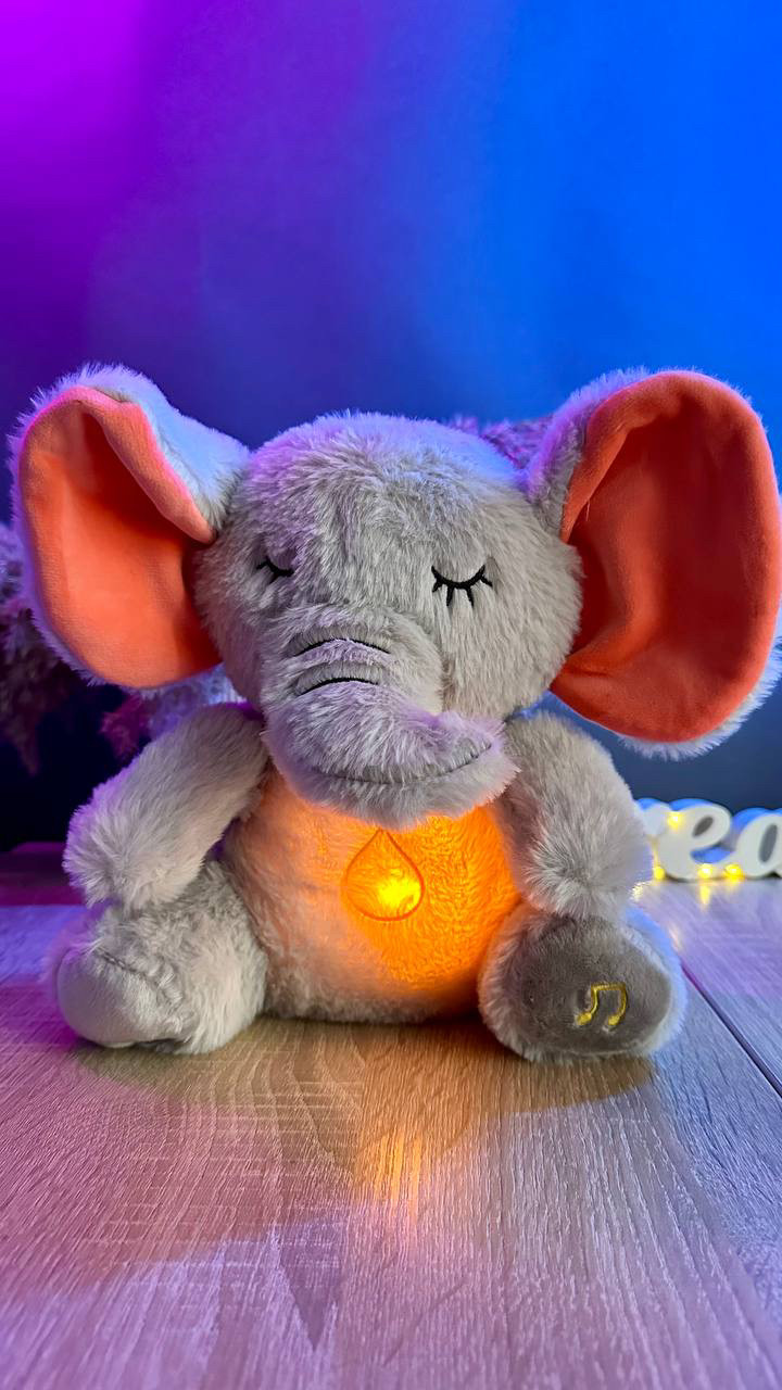 Інтерактивна іграшка 853-5 (48) “Слоник”, висота: 29 см, нічник, підсвічується, сплюшка, музика, дихає, на батарейках, для сну, в, фото 1