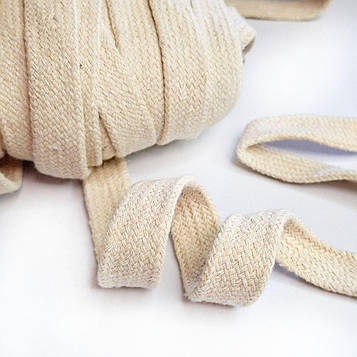 Шнур 1,6см плаский плетений бавовняний колір льняний