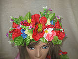 Український віночок на голову, віночок Калина з польовими квітами, фото 8