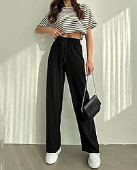 Жіночі модні літні легкі штани палаццо з поясом висока посадка базові повсякденні прямі штани жниварка