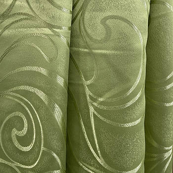 Легка шторна тканина жаккард салатового кольору, ширина 1.5 м на метраж (B20-19)