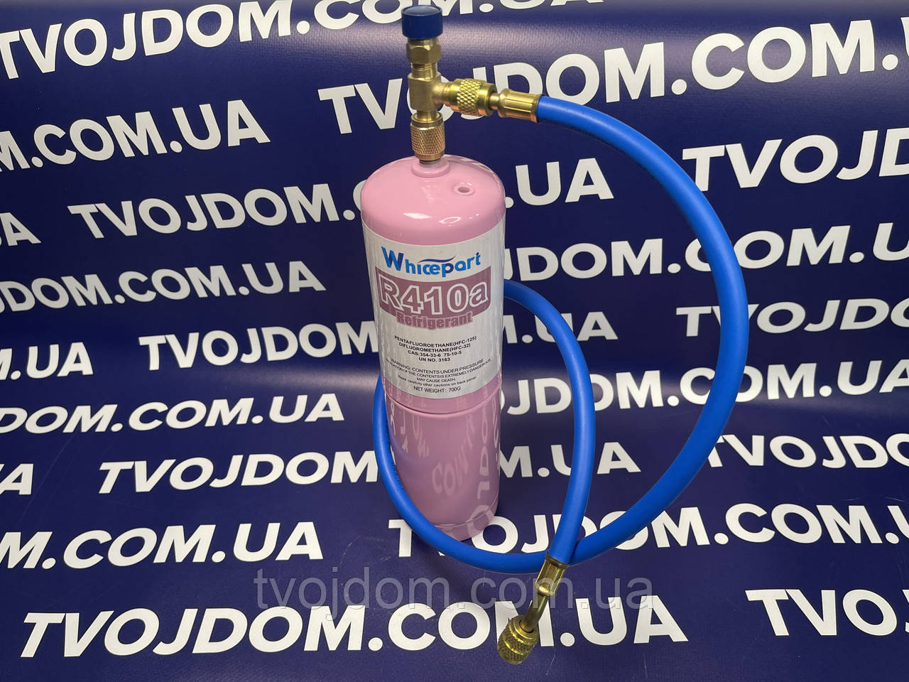 Фреон R-410а Whicepart 700g. посилений сталевий балон під заправний шланг 1/4 з краном 1222 і шлангом 0,9м.