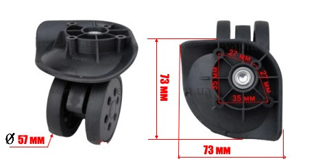 Подвійні колеса для дорожніх пластикових валіз/під 4 саморізи/1547