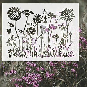 Трафарет пластиковий для штукатурки, фарбування декоративний багаторазовий Польові квіти (550х700)