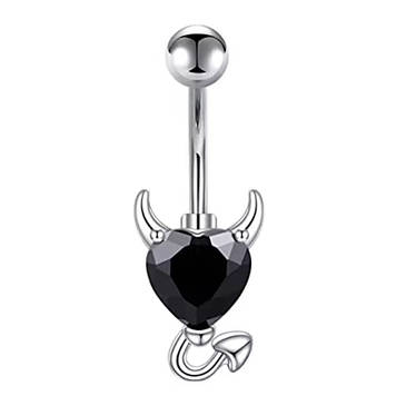 Сережка для пірсингу пупка Чортеня Liresmina Jewelry нерж сталь чорним цирконом 2.8 см