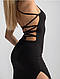Базова літня приталена жіноча сукня на бретельках з розрізом міді сарафан рубчик шнурівка на спині, фото 2