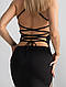 Базова літня приталена жіноча сукня на бретельках з розрізом міді сарафан рубчик шнурівка на спині, фото 5