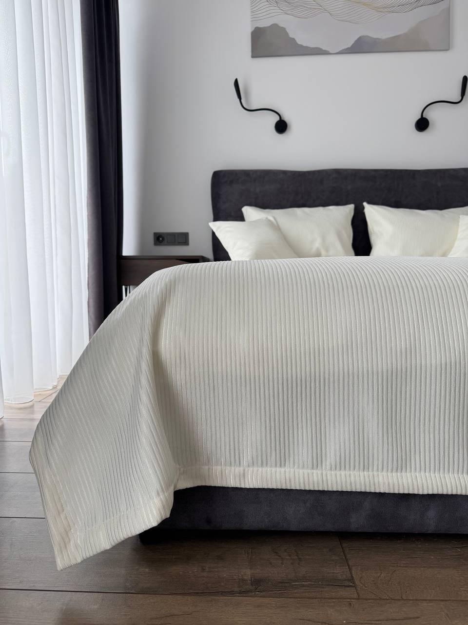 Покривало з преміальними смужками, 100% cotton, молочний колір (Розміри в асортименті), фото 1