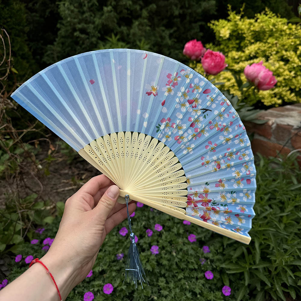 Віяло складне в китайському стилі Блакитне, фото 1