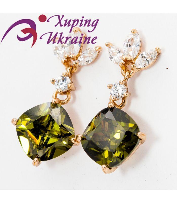 Сережки-підвіски з цирконами, 2,5 см, лимонна позолота (324314(2))