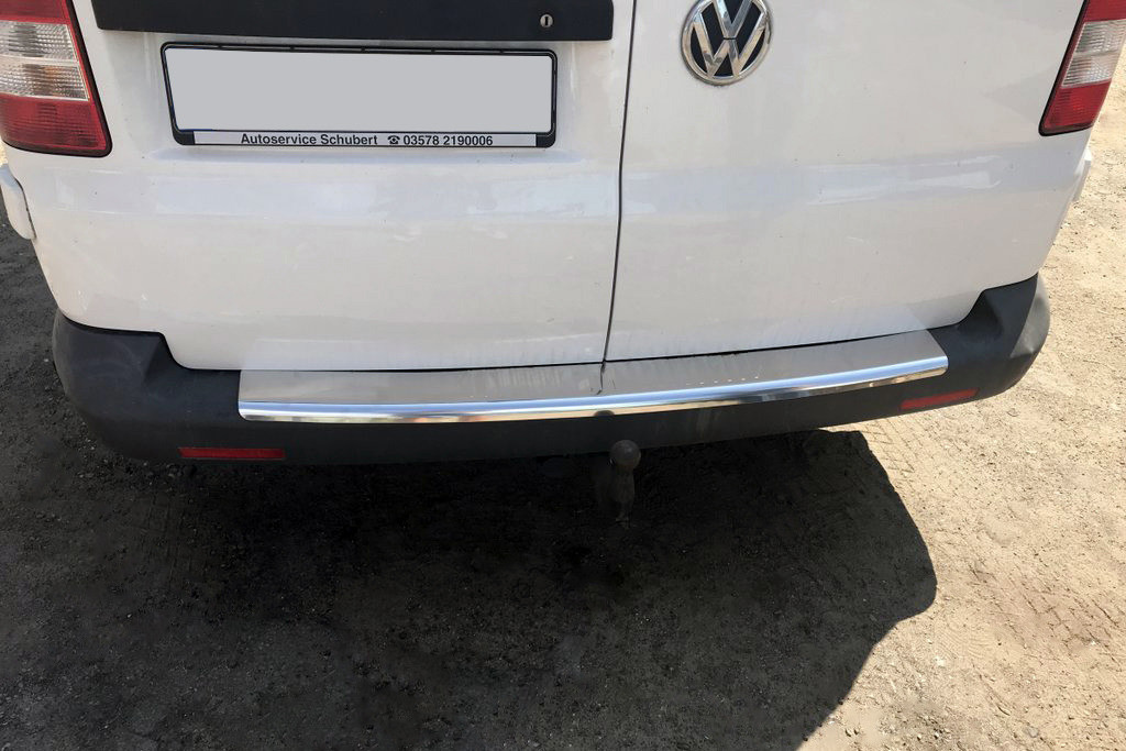 Накладки на задній бампер з загином (Carmos V1, сталь) для Volkswagen T5 Multivan 2003-2010 рр, фото 1