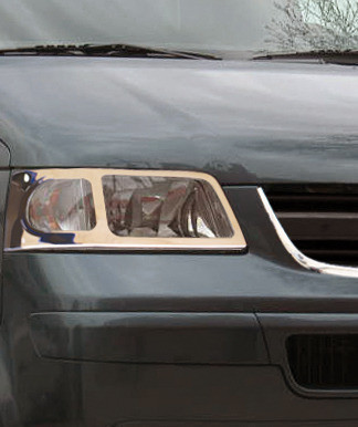 Накладки на передні фари (2 шт., нерж) для Volkswagen T5 Caravelle 2004-2010 рр, фото 1