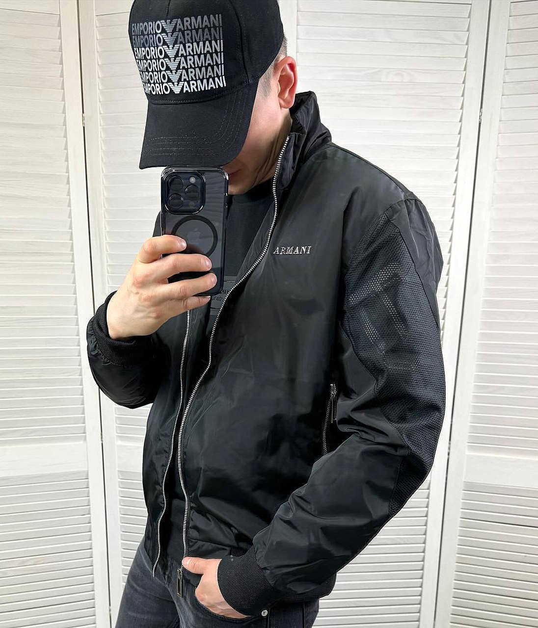Чоловіча куртка вітровка Armani CK7396 чорна M, L, XXL