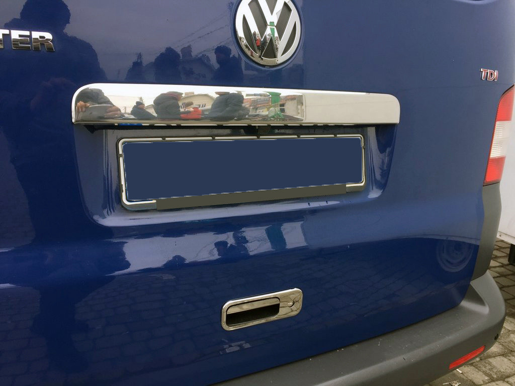 Накладка над номером двері Ляда (нерж) Transporter, Carmos - Турецька сталь для Volkswagen T5 2010-2015 рр, фото 1