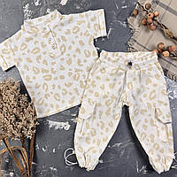 Мусліновий літній костюм дитячий muslin cotton BEWARM штани + футболка Лео