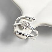 Каблучка срібна з сердечком з розсипом білих фіанітів
