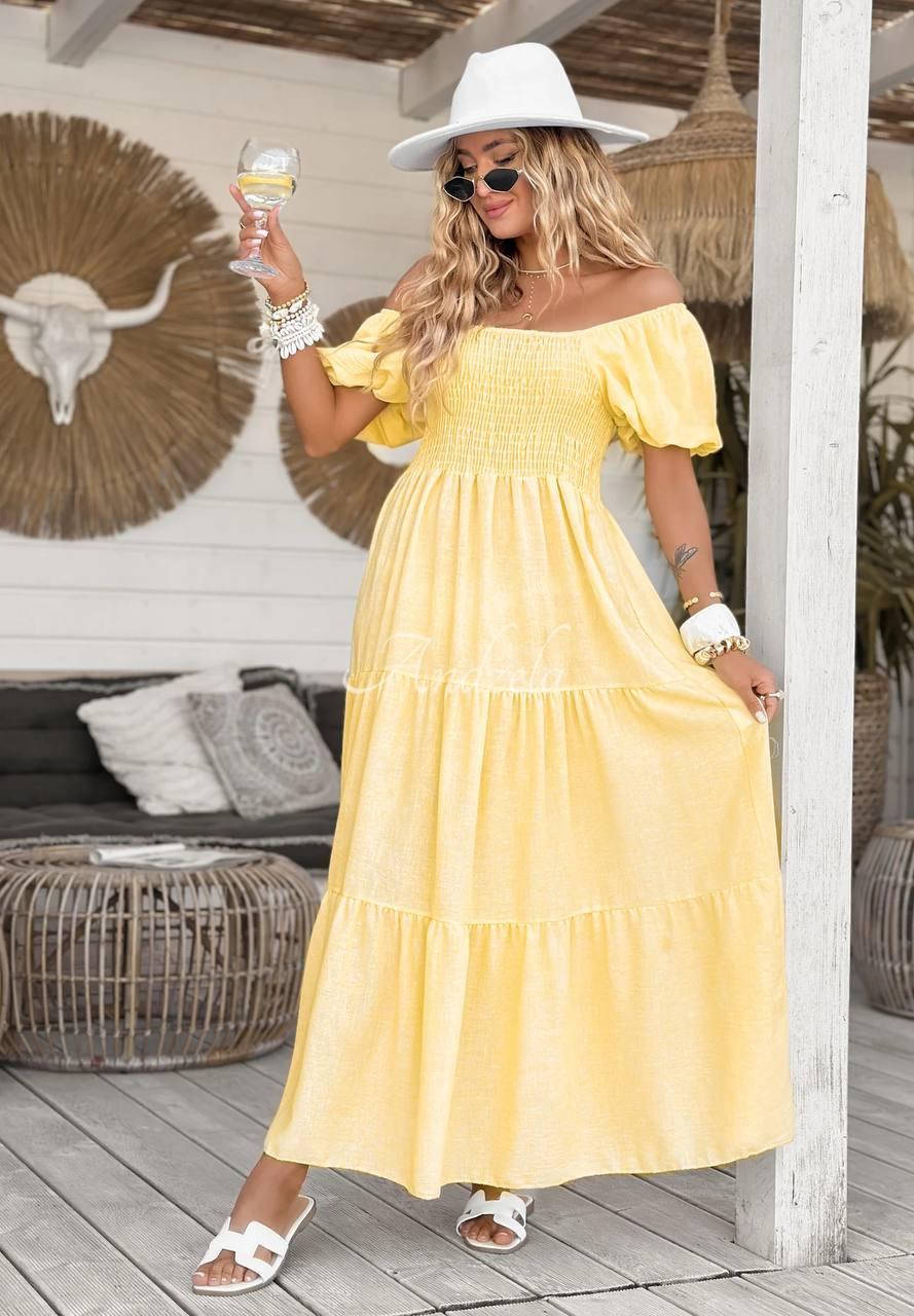 Жіноче плаття максі з відкритими плечима та короткими рукавами буфами (р. 42-52) 2036008, фото 1