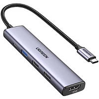 Док-станція USB3.0 Type-C --> HDMI/2xUSB 2.0/USB 3.0/ Type-C for charging,PD,100W Ugreen CM478 Сіра (15495)