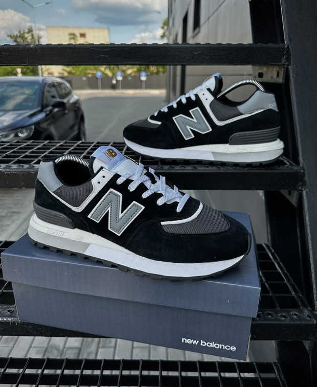 Чоловічі кросівки New Balance 574 black/white чорно-білі Нью Беланс замша текстиль весна літо Nb Legacy
