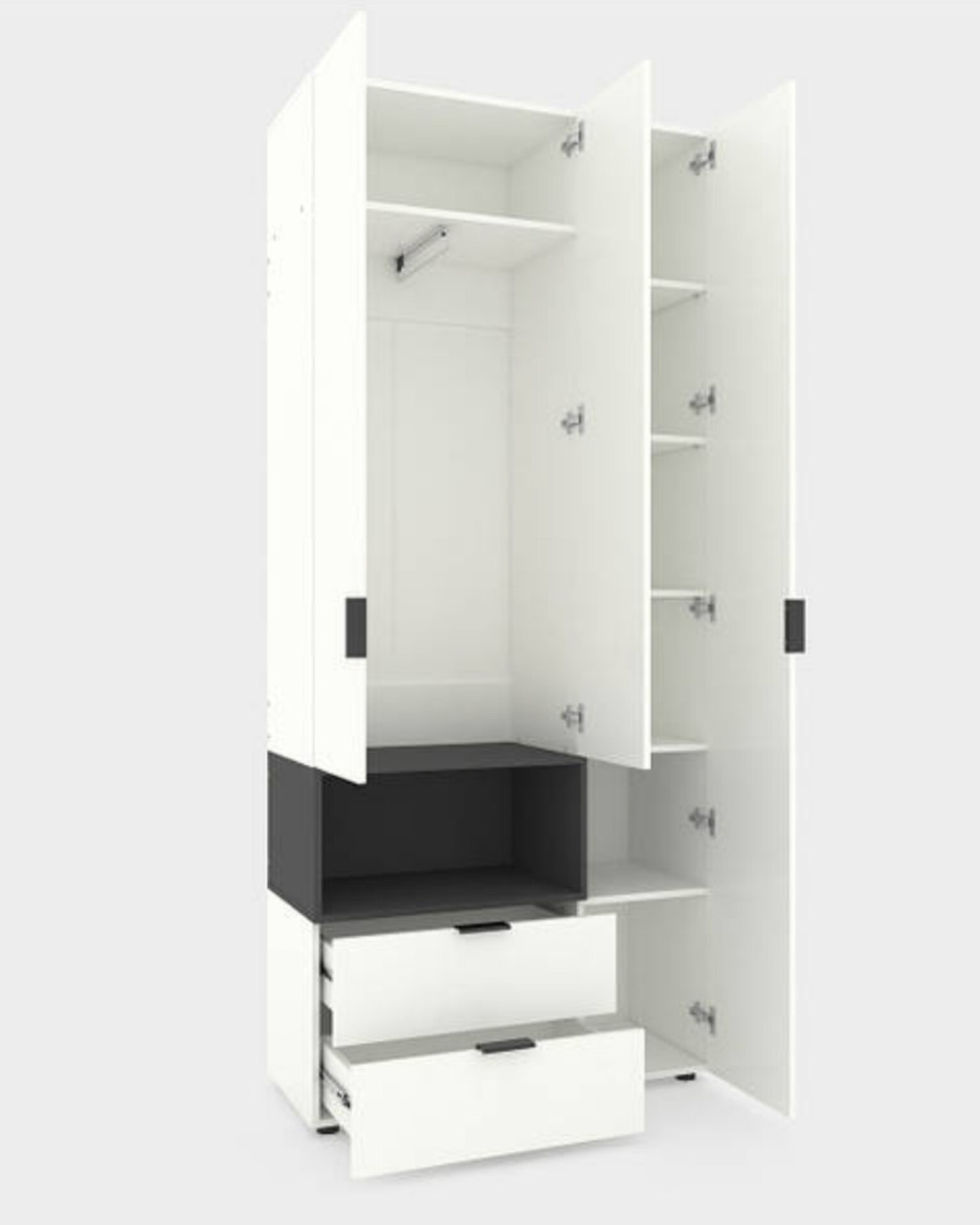 Шафа Home A002L 1000х420х2300 ЛДСП Білий Сніг - Антрацит, фото 1