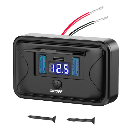 Автомобільна USB накладна панель зі шторкою 2 USB QC3.0 + PD Type-C, вольтметр