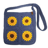 Стильна в’язана сумочка ручної роботи із соняхами колір синій джинс