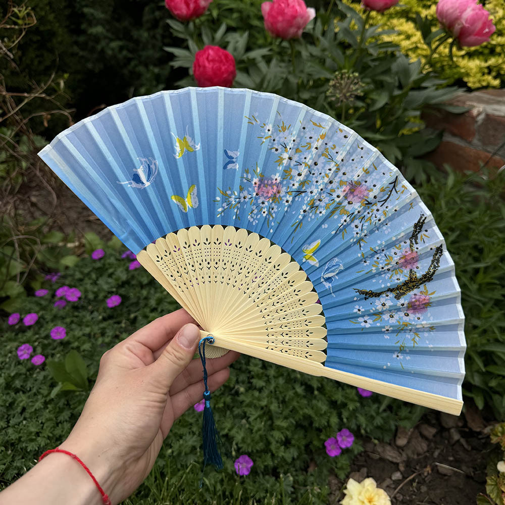 Віяло блакитне "Весняна мрія", фото 1