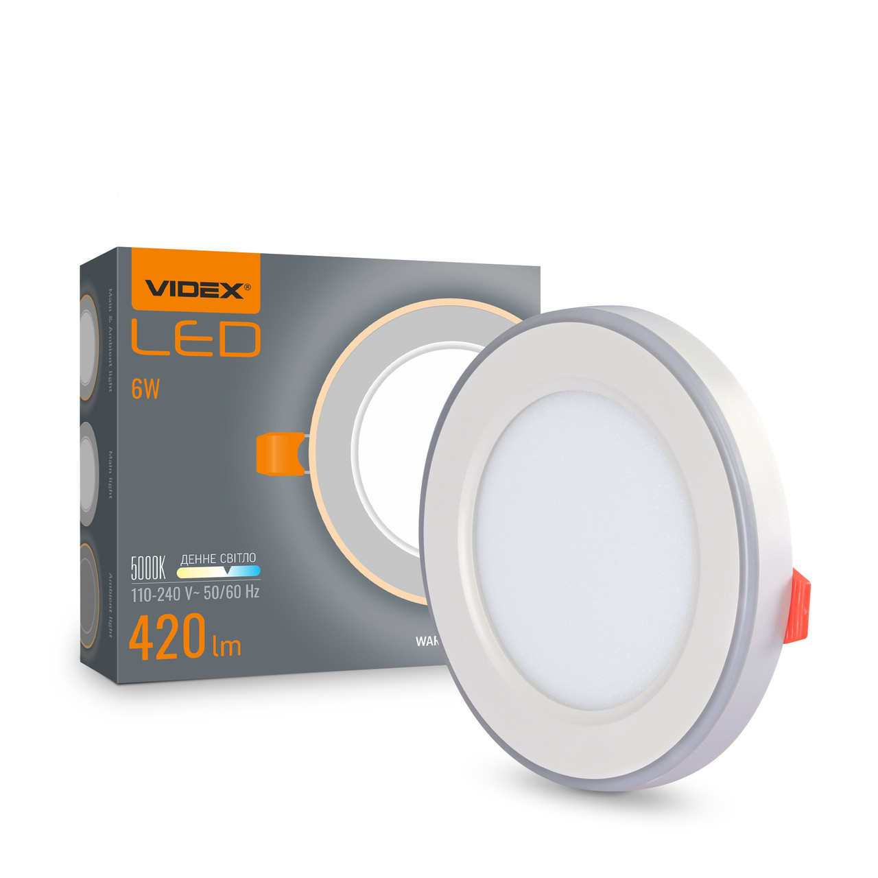 LED світильник вбудований з декоративною підсвіткою VIDEX DL4R 6W+3W 5000K+2700K 220V Білий (VL-DL4R-0652)