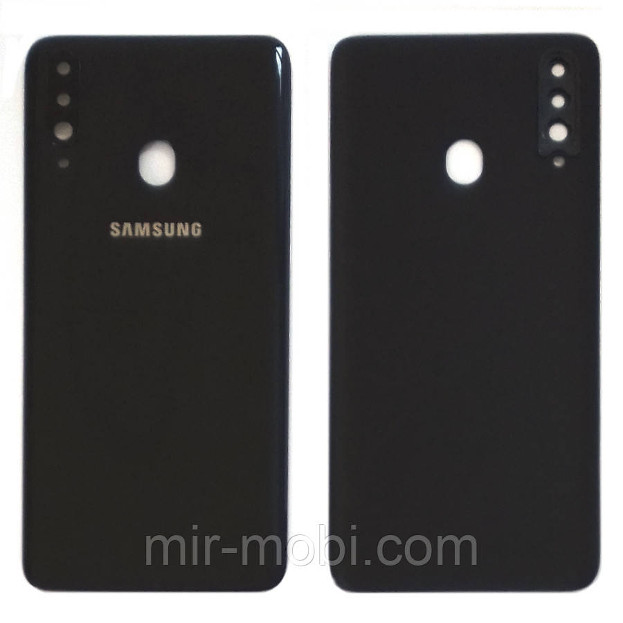 Задня кришка Samsung Galaxy A20s 2019 A207F (чорна оригінал Китай зі склом камери)