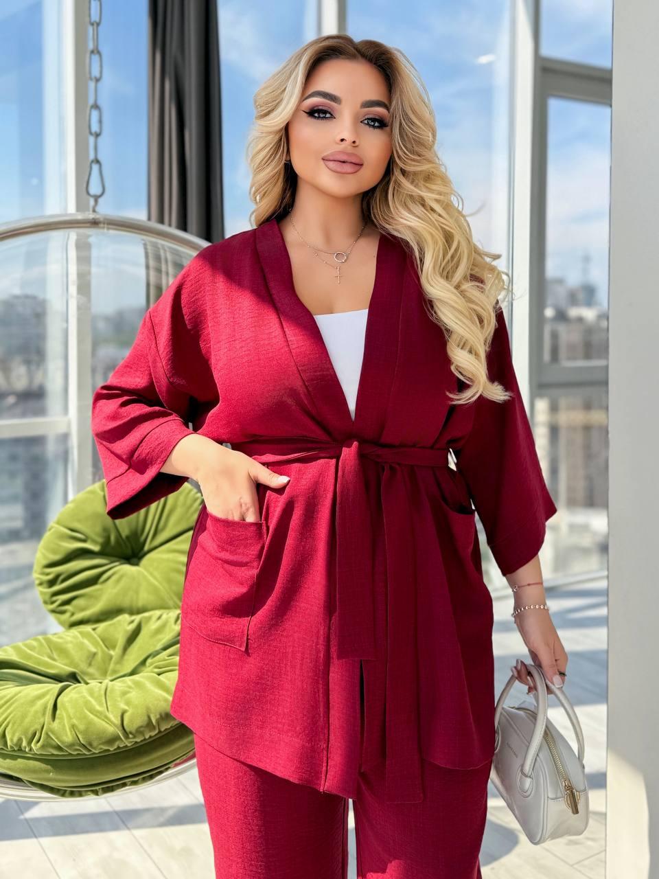 Жіночий брючний лляний костюм, фото 1