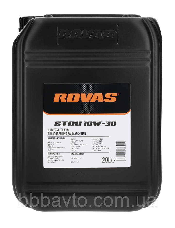 Олива трансмісійна АГРО STOU 10W-30  20л  (Пр-во ROVAS), фото 1