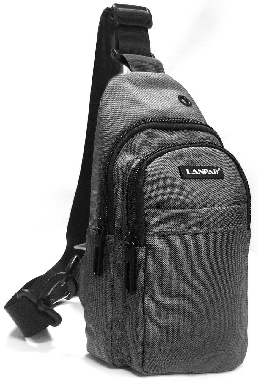 Сумка тканинна сіра чоловіча кобура слінг бананка cross body через плече маленька текстильна два відсіки Lanpad 35001