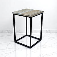 Металевий табурет у стилі лофт "Куб" — чорний каркас, сидіння дуб сонома | Наша Ковка