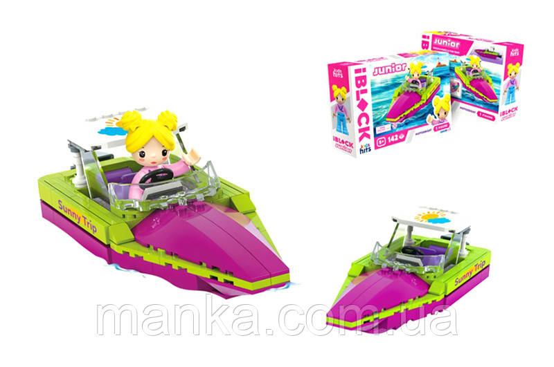 Конструктор Kids hits IBLOCK JUNIOR  KH08/012/04, Дівчатка, Моторний човен,142 дет,компл. фігур, інс