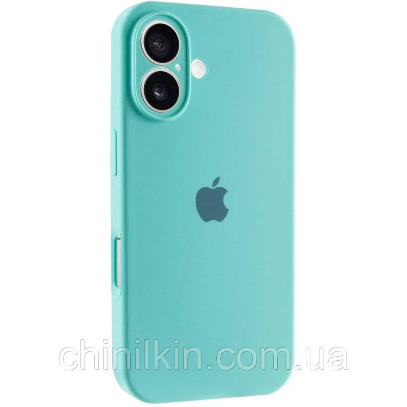 Накладка (з мікрофіброю) Silicon Case Full Camera для iPhone 16- бірюзовий, фото 1