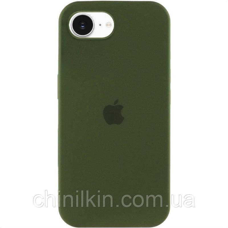 Накладка (з мікрофіброю) Silicone Case Full Protective для iPhone 16e- темно-оливковий, фото 1