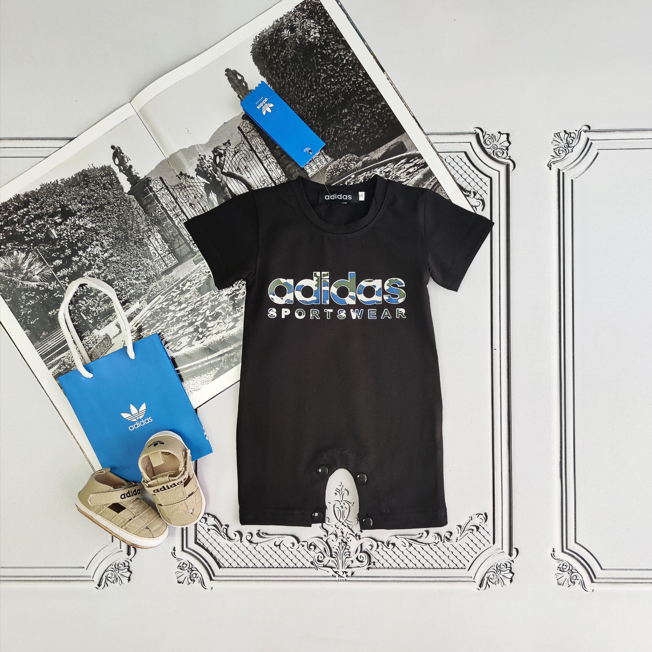 Чорний пісочник для новонароджених, літній бодік Adidas