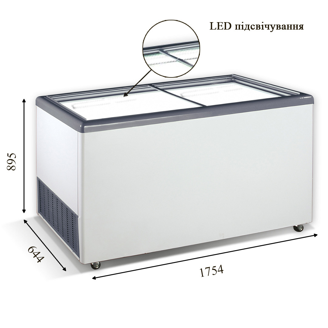 EKTOR 60 SGL LED (575 л) з підсвічуванням Морозильна скриня з прямим склом CRYSTAL S.A. Греція