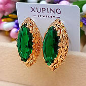 Жіночі сережки з медичного золота фірми Fallon Jewelry, камінь зелений, С-6006